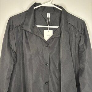 UOOZEE NEW Outerwear Women L Button Up Black Lightweight Long Sleeve Neck Wrap